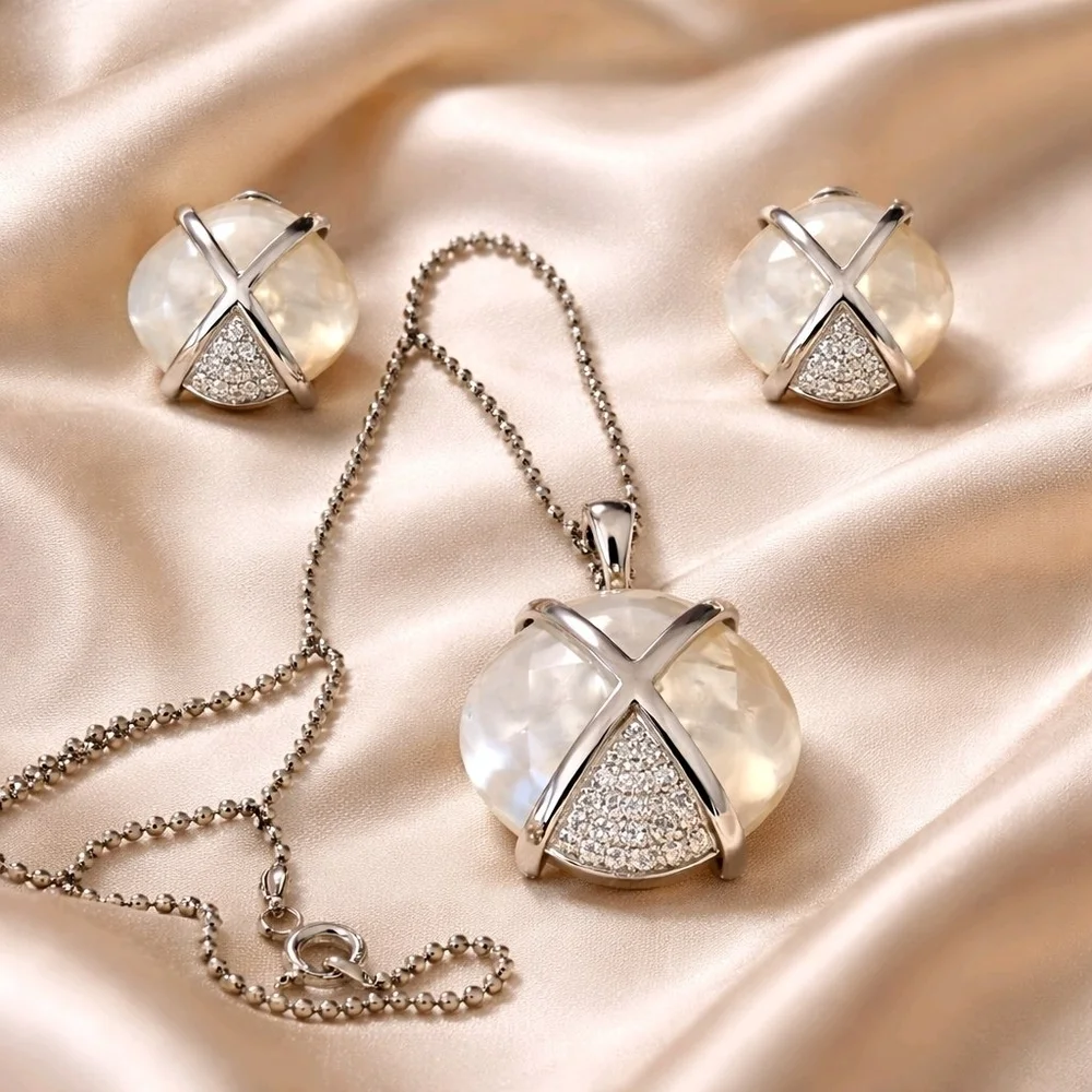 Earrings Neclace Set Mother Pearl 925 Sterling